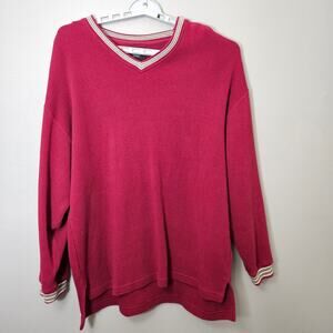 Vintage 90s J. Riggings Sportswear Mens L Red Striped VNeck Knit Sweater Varsity